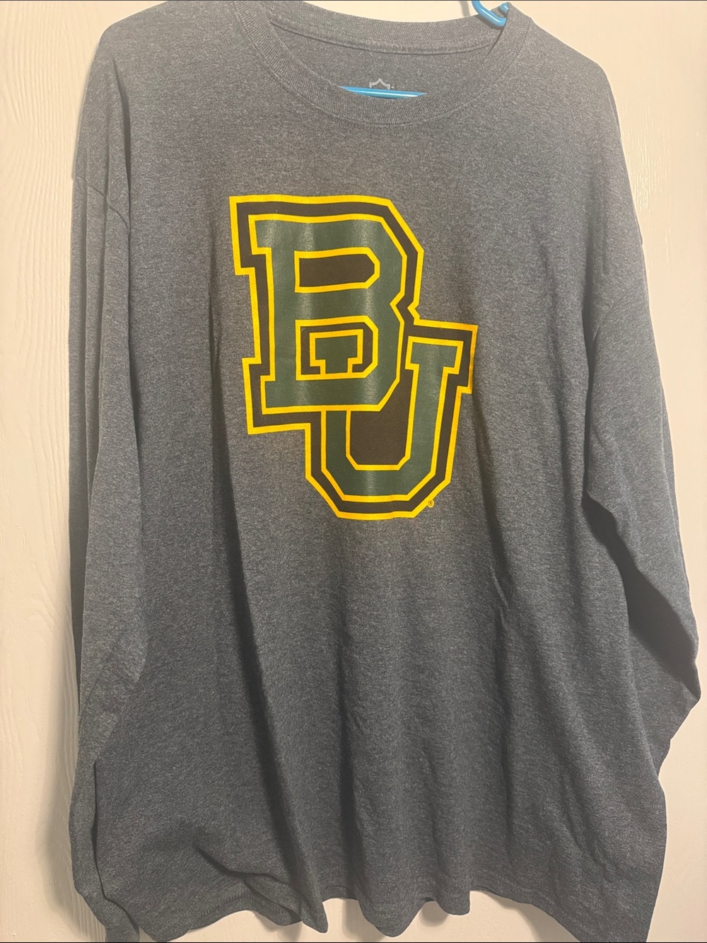 Baylor Bears - Gray Long Sleeve Tee with Yellow & Green BU Logo